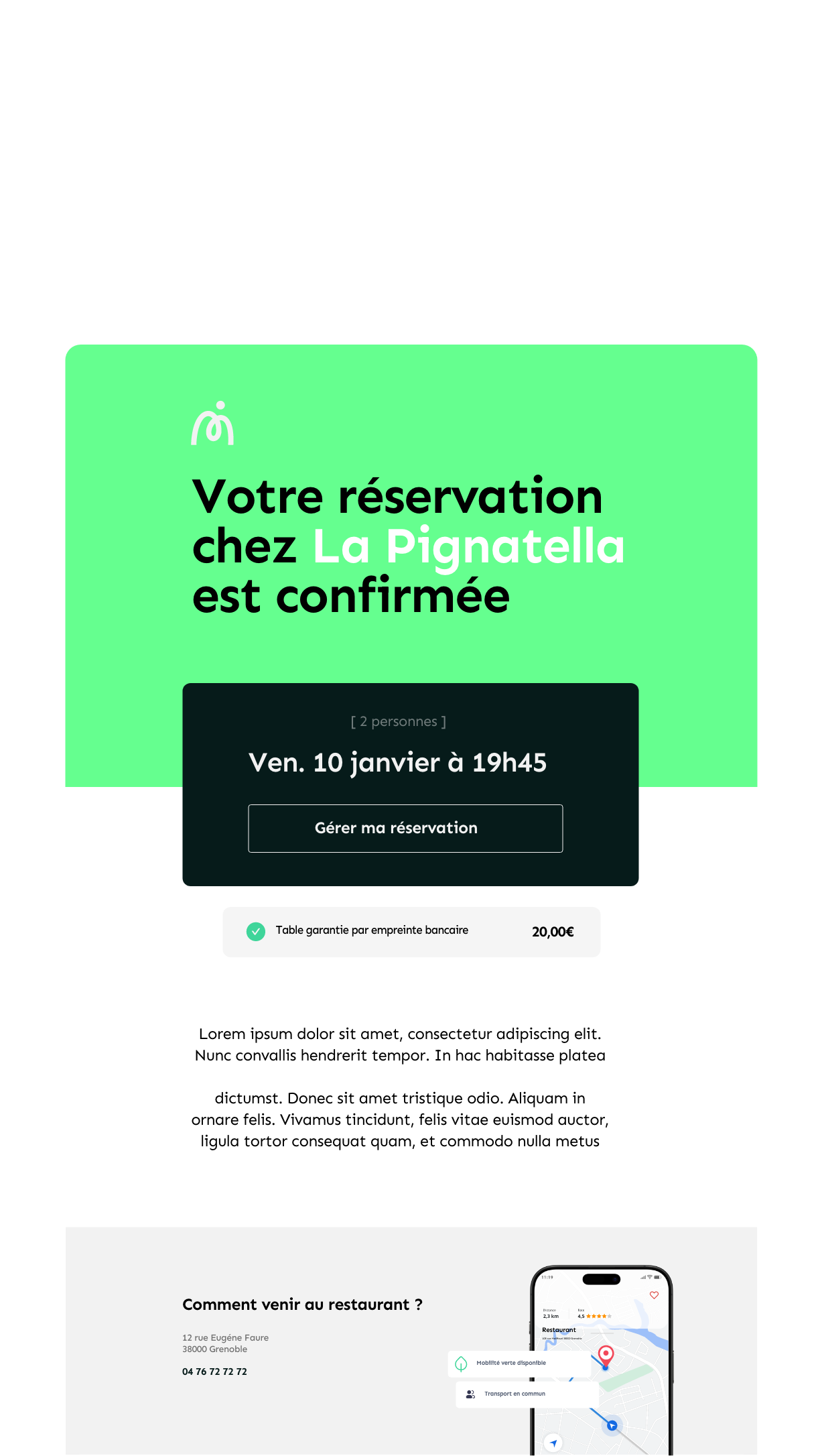Confirmation automatique de réservation Omany par SMS et e-mail